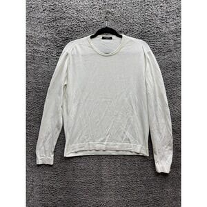 Gazzarrini Cotton-Blend Crewneck Cropped Pullover Sweater White Mens‎ Size L